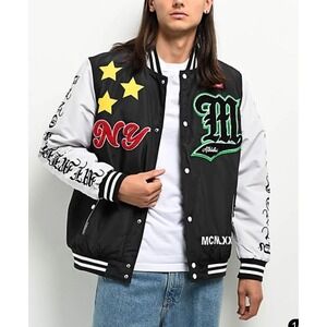 Members Only Varsity Jacket Mens XL Black White NY Athletic Patch Bomber NWT